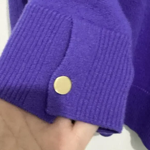BARBARA LOHMANN 100% Cashmere 44 XL Italian Knit Purple Button Sweater fuzzy